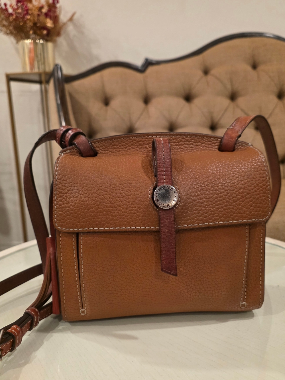 Dooney & Bourke Tan Pebble Leather Crossbody with Contrast Strap